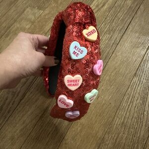 Valentines Red Sequin Heart Top Knot‎ Headband Wide New